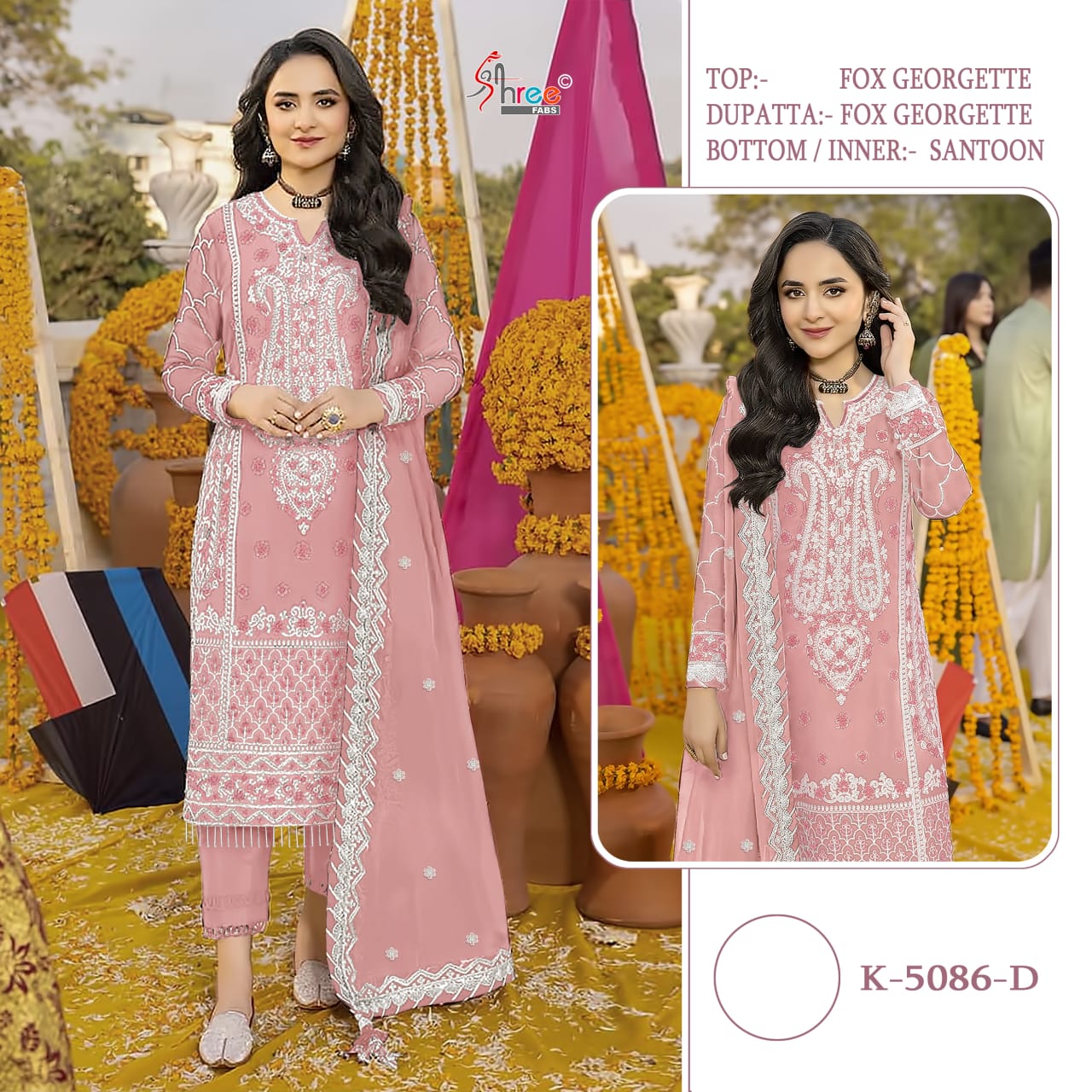 K 5086 colour By Shree Faux Georgette Pakistani Suit Wholesalers In Delhi